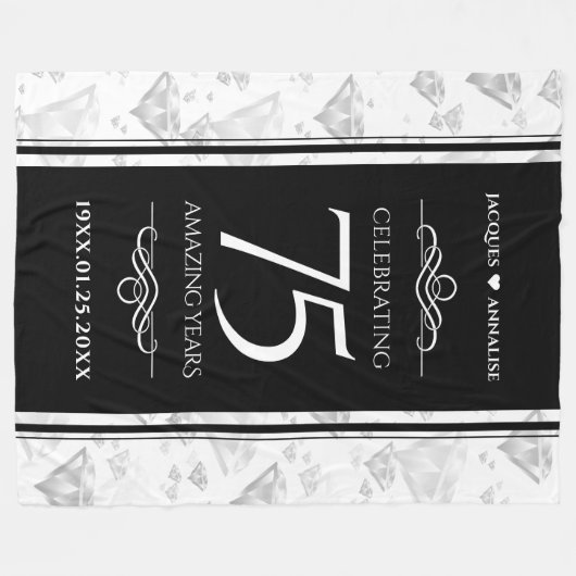 Elegant 75th Diamond Bruiloft Jubileum Fleece Deken (Voorkant (Horizontaal))