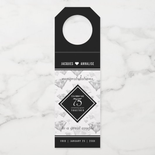 Elegant 75th Diamond Bruiloft Jubileum Flessenhanger (Achterkant)