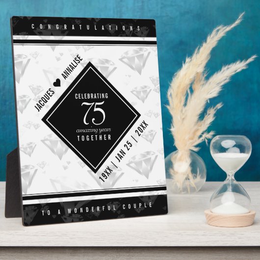 Elegant 75th Diamond Bruiloft Jubileum Fotoplaat (Zijkant)