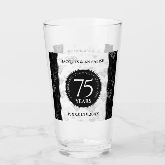 Elegant 75th Diamond Bruiloft Jubileum Glas (Achterkant)