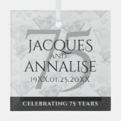 Elegant 75th Diamond Bruiloft Jubileum Glas Ornament (Voorkant)