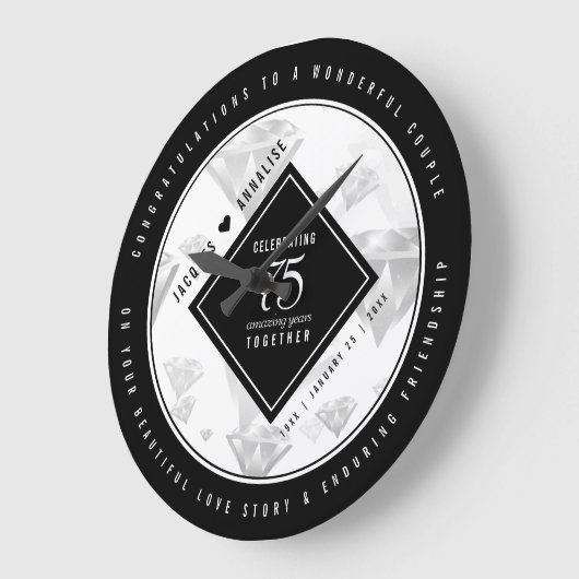 Elegant 75th Diamond Bruiloft Jubileum Grote Klok (Hoek)