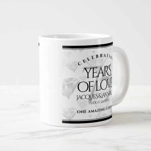 Elegant 75th Diamond Bruiloft Jubileum Grote Koffiekop (Voorkant rechts)