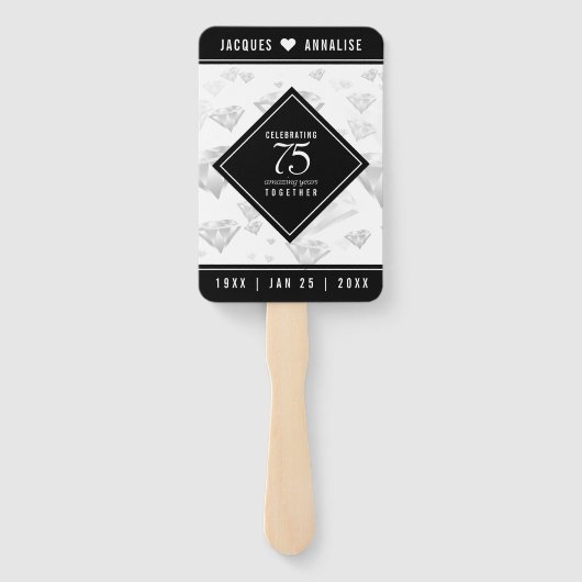 Elegant 75th Diamond Bruiloft Jubileum Handwaaier (Achterkant)