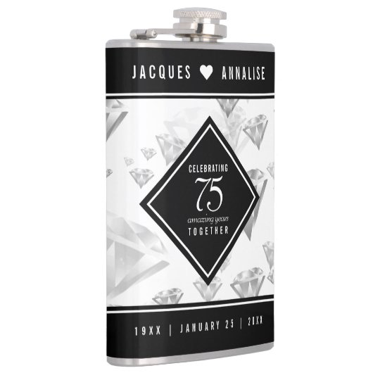 Elegant 75th Diamond Bruiloft Jubileum Heupfles (Rechts)