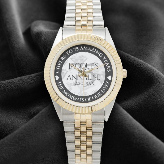 Elegant 75th Diamond Bruiloft Jubileum Horloge