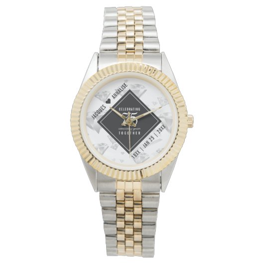 Elegant 75th Diamond Bruiloft Jubileum Horloge (Voorkant)