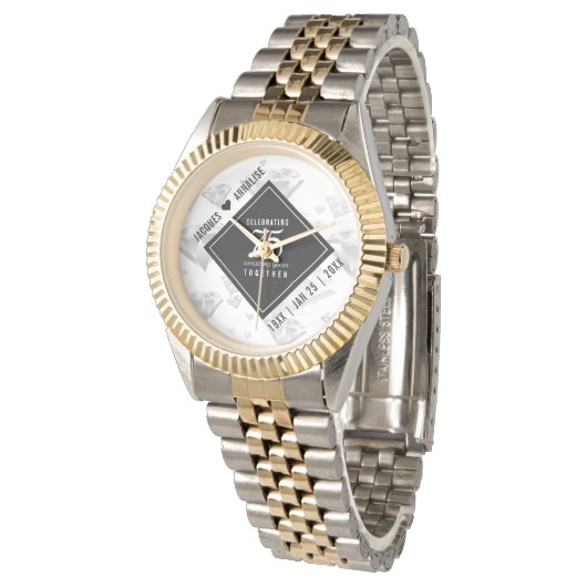 Elegant 75th Diamond Bruiloft Jubileum Horloge (Gekanteld)