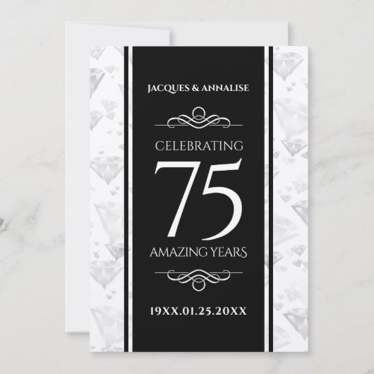 Elegant 75th Diamond Bruiloft Jubileum Kaart (Voorkant)