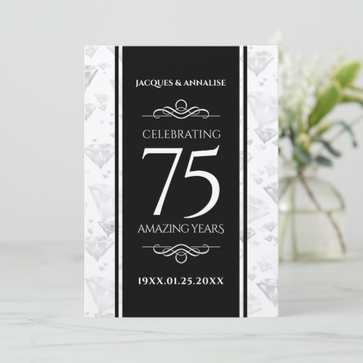 Elegant 75th Diamond Bruiloft Jubileum Kaart (Staand voorkant)