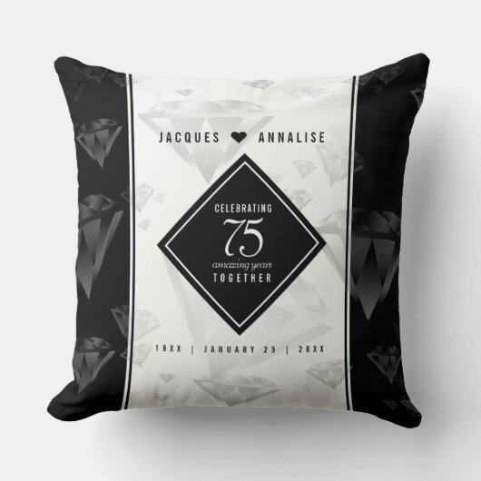 Elegant 75th Diamond Bruiloft Jubileum Kussen (Voorkant)