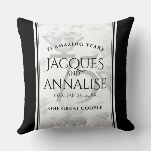 Elegant 75th Diamond Bruiloft Jubileum Kussen (Achterkant)