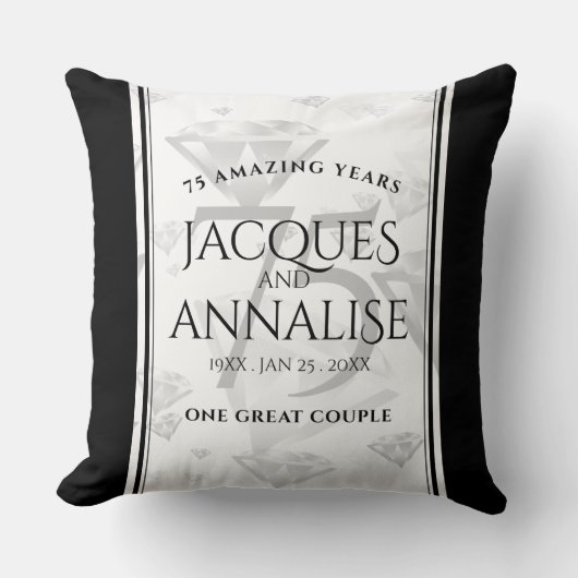 Elegant 75th Diamond Bruiloft Jubileum Kussen (Voorkant)