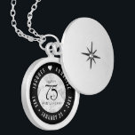 Elegant 75th Diamond Bruiloft Jubileum Locket Ketting<br><div class="desc">Vier de 75e diamanten bruiloft in stijl met deze herdenkingsmedaille! Elegante zwart-witte letters met gestileerde diamantconfetti op een witte achtergrond voegen een memorabele touch toe voor deze speciale gelegenheid en buitengewone mijlpaal. Pas aan met de namen en data van het huwelijk van het paar. Ontwerp © W.H. Sim. Zie meer...</div>