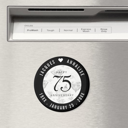 Elegant 75th Diamond Bruiloft Jubileum Magneet (Insitu (Vaatwasser))