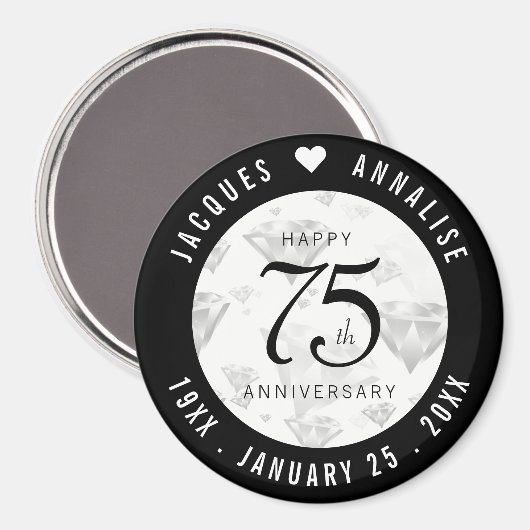 Elegant 75th Diamond Bruiloft Jubileum Magneet (Voorkant / Achterkant)