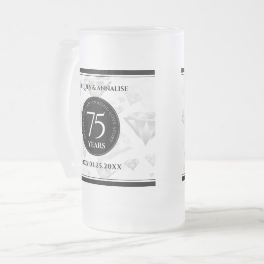 Elegant 75th Diamond Bruiloft Jubileum Matglas Bierpul (Voorkant links)
