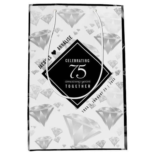 Elegant 75th Diamond Bruiloft Jubileum Medium Cadeauzakje (Voorkant)