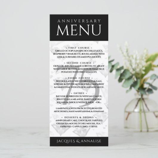 Elegant 75th Diamond Bruiloft Jubileum Menu (Staand voorkant)
