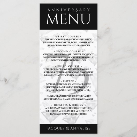 Elegant 75th Diamond Bruiloft Jubileum Menu (Voorkant)