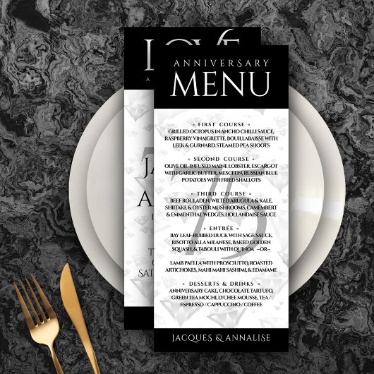 Elegant 75th Diamond Bruiloft Jubileum Menu