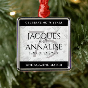 Elegant 75th Diamond Bruiloft Jubileum Metalen Ornament
