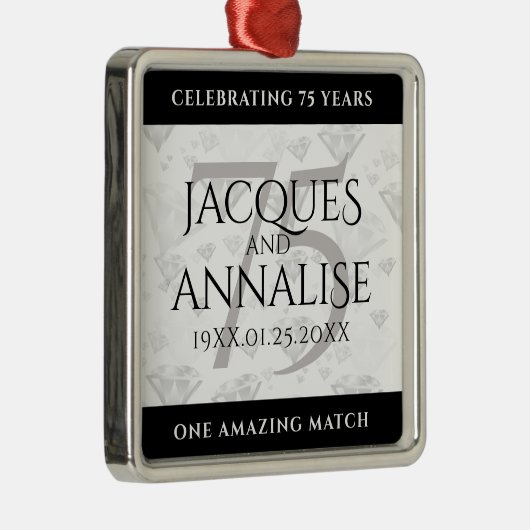Elegant 75th Diamond Bruiloft Jubileum Metalen Ornament (Rechts)