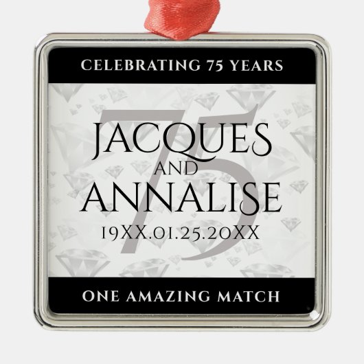 Elegant 75th Diamond Bruiloft Jubileum Metalen Ornament (Voorkant)