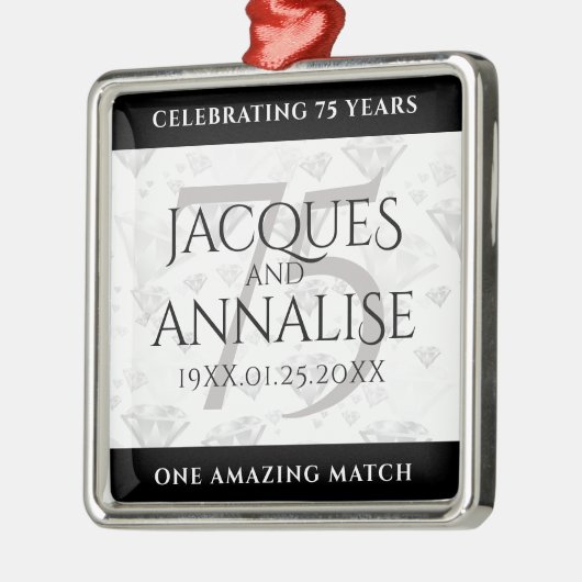 Elegant 75th Diamond Bruiloft Jubileum Metalen Ornament (Links)