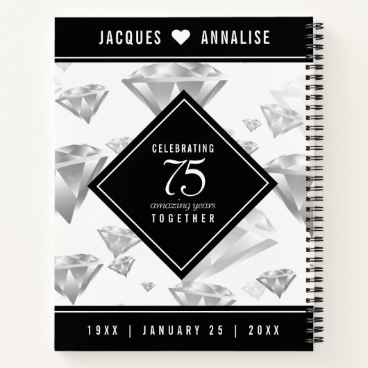 Elegant 75th Diamond Bruiloft Jubileum Notitieboek (Achterkant)