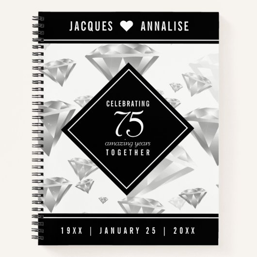 Elegant 75th Diamond Bruiloft Jubileum Notitieboek (Voorkant)
