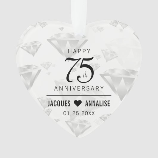 Elegant 75th Diamond Bruiloft Jubileum Ornament (voorkant)