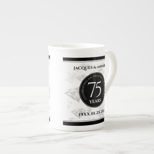 Elegant 75th Diamond Bruiloft Jubileum Porselein Kop (Voorkant rechts)