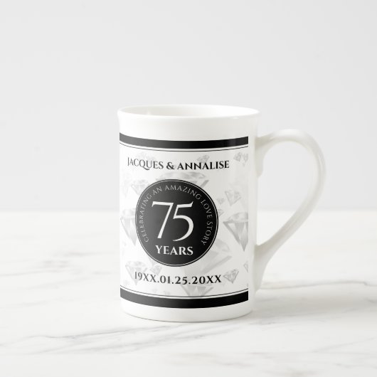 Elegant 75th Diamond Bruiloft Jubileum Porselein Kop (Rechts)