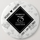 Elegant 75th Diamond Bruiloft Jubileum Ronde Button 6,0 Cm (Voorkant)