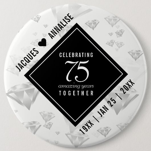 Elegant 75th Diamond Bruiloft Jubileum Ronde Button 6,0 Cm (Voorkant)