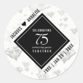 Elegant 75th Diamond Bruiloft Jubileum Ronde Sticker (Voorkant)