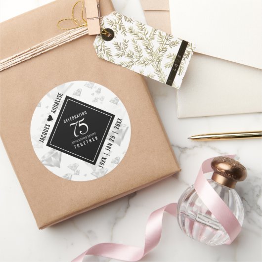 Elegant 75th Diamond Bruiloft Jubileum Ronde Sticker (Geschenken)