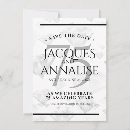 Elegant 75th Diamond Bruiloft Jubileum Save The Date (Voorkant)