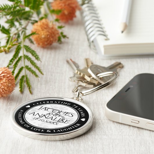 Elegant 75th Diamond Bruiloft Jubileum Sleutelhanger (Zijkant)