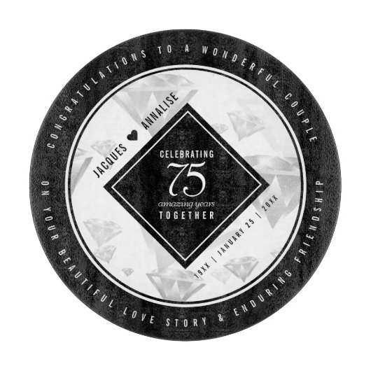 Elegant 75th Diamond Bruiloft Jubileum Snijplank (Voorkant)