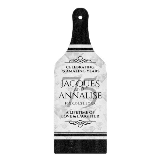 Elegant 75th Diamond Bruiloft Jubileum Snijplank (Voorkant)