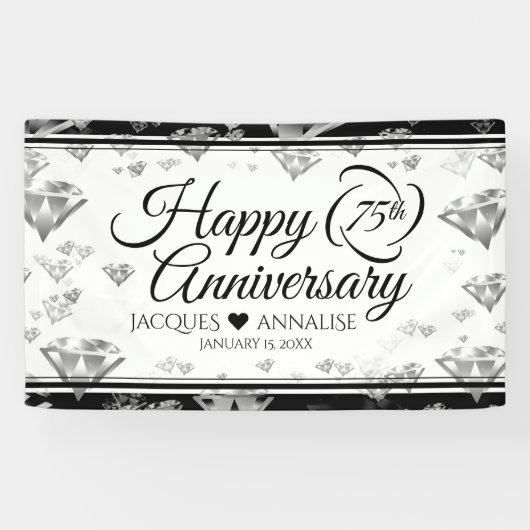 Elegant 75th Diamond Bruiloft Jubileum Spandoek (Horizontaal)