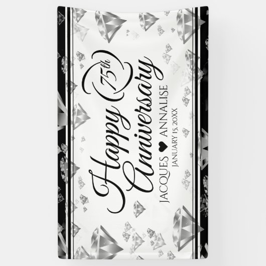 Elegant 75th Diamond Bruiloft Jubileum Spandoek (Verticaal)