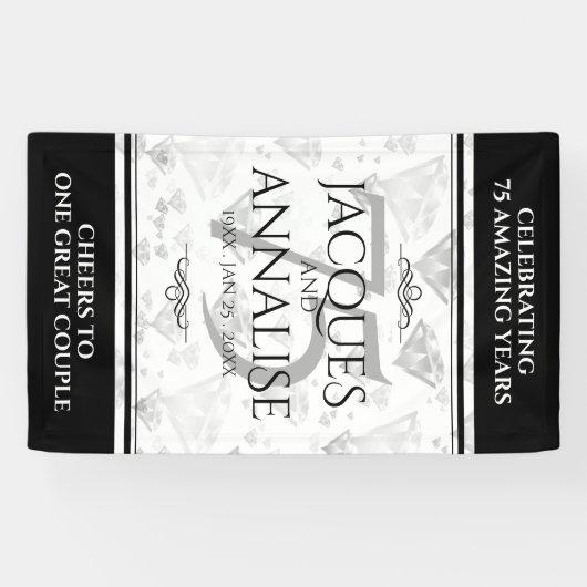 Elegant 75th Diamond Bruiloft Jubileum Spandoek (Horizontaal)