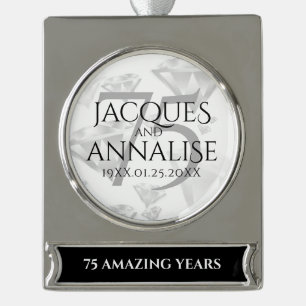 Elegant 75th Diamond Bruiloft Jubileum Verzilverd Banner Ornament