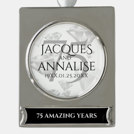 Elegant 75th Diamond Bruiloft Jubileum Verzilverd Banner Ornament (Voorkant)