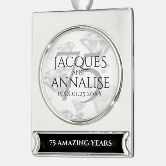 Elegant 75th Diamond Bruiloft Jubileum Verzilverd Banner Ornament (Links)