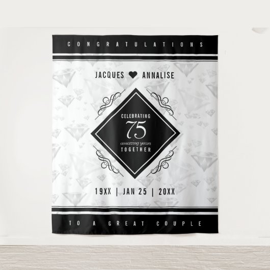 Elegant 75th Diamond Bruiloft Jubileum Wandkleed (Voorkant)