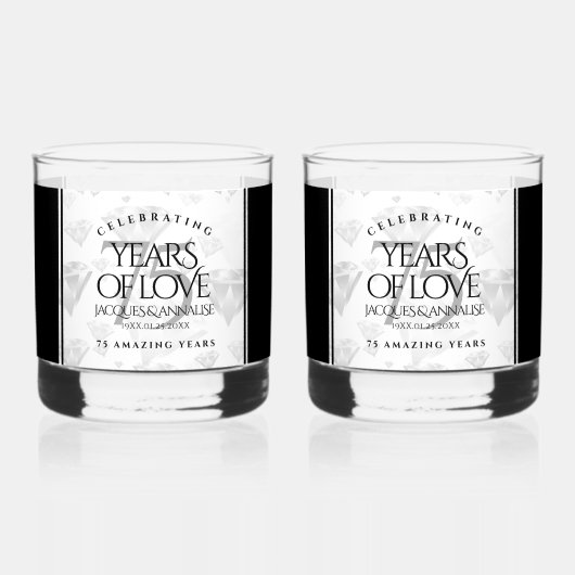 Elegant 75th Diamond Bruiloft Jubileum Whisky Glas (Voorkant)